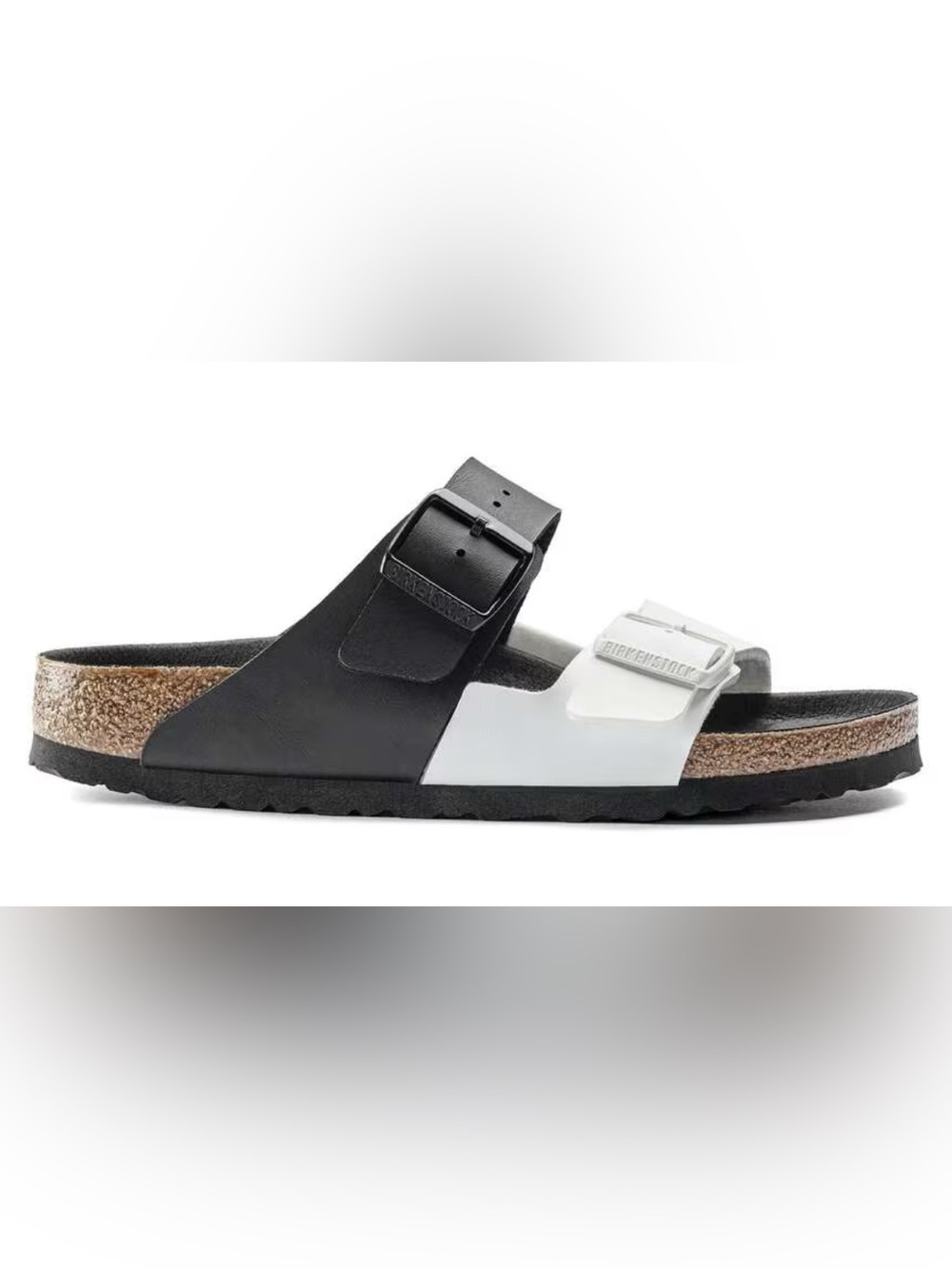 Birkenstock Arizona Split Birko-Flor Sandals  Womens 40 Black White Strap Slide